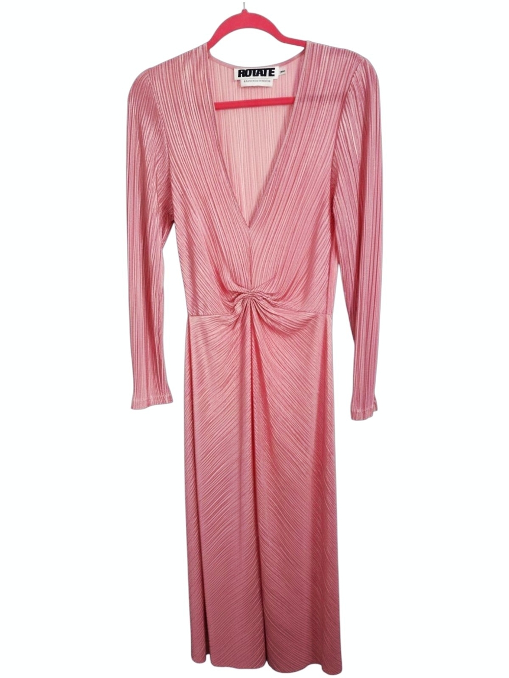 ROTATE Birger Christensen Number 7 Pleated Midi Dress in Bridal Rose Pink